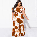 Floral Print Off Shoulder Loose Plus Size Dresses NNWY-7846