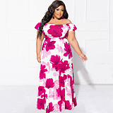 Floral Print Off Shoulder Loose Plus Size Dresses NNWY-7846