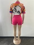 Character Drawing Sweater Crop Tops 2 Piece Short Sets OSM-4397