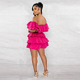 Ruffle Slash Neck Crop Tops and Shorts 2 Piece Set NY-7312