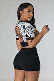 Character Drawing Sweater Crop Tops 2 Piece Short Sets OSM-4397