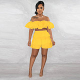 Ruffle Slash Neck Crop Tops and Shorts 2 Piece Set NY-7312