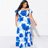 Floral Print Off Shoulder Loose Plus Size Dresses NNWY-7846