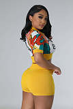 Character Drawing Sweater Crop Tops 2 Piece Short Sets OSM-4397