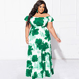 Floral Print Off Shoulder Loose Plus Size Dresses NNWY-7846
