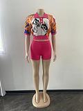 Character Drawing Sweater Crop Tops 2 Piece Short Sets OSM-4397