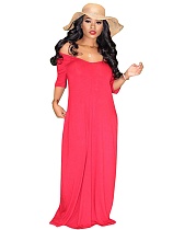 Casual Solid Color V Neck Short Sleeve Maxi Dresses TR-1015 Casual Solid Color V Neck Short Sleeve Maxi Dresses TR-1015