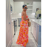 Summer Printing Strapless Pleated Maxi Dresses BN-9430
