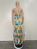 Summer Printing Strapless Pleated Maxi Dresses BN-9430