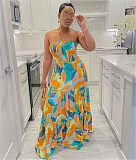 Summer Printing Strapless Pleated Maxi Dresses BN-9430