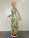 Summer Printing Strapless Pleated Maxi Dresses BN-9430