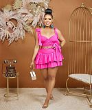 Ruffle Sleeveless Bandage Crop Tops Pleated Skirt Sets BS-1349
