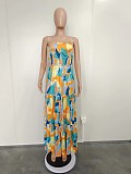 Summer Printing Strapless Pleated Maxi Dresses BN-9430