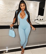 Workout Short Sleeve Zipper Bodycon Jumpsuits JLY-19578