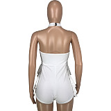 Solid Halter Neck Backless Ruffle One Pieces Rompers MEI-9303