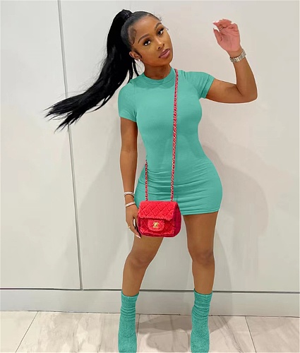 Solid Color Short Sleeve Casual T Shirt Dresses OQ-0150