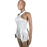 Solid Halter Neck Backless Ruffle One Pieces Rompers MEI-9303