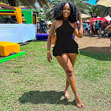 Solid Halter Neck Backless Ruffle One Pieces Rompers MEI-9303