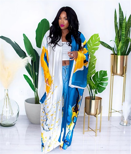 Casual Gown Printing Loose Fashion Long Cape BER-7051