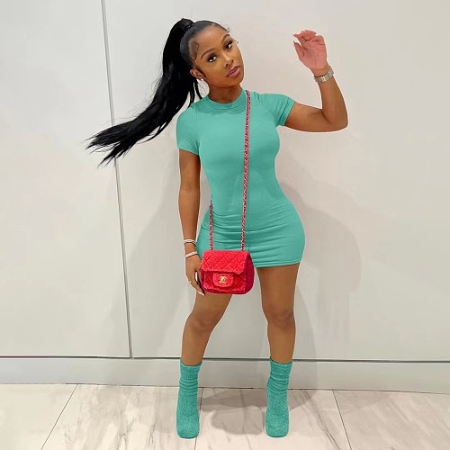Solid Color Short Sleeve Casual T Shirt Dresses OQ-0150