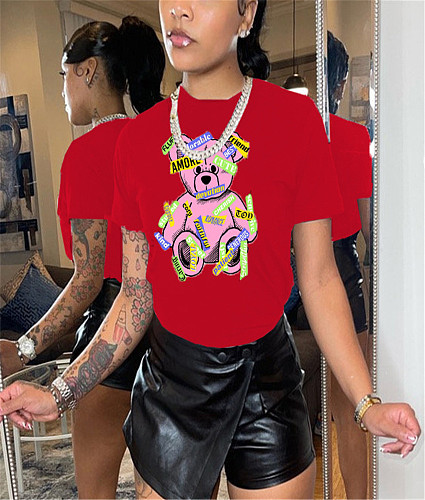 Cartoon Print Short Sleeve O Neck Plus Size T-shirts DN-8020F20