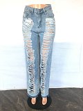 All Match Ripped Holes High Waist Denim Pants LX-5535
