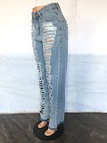 All Match Ripped Holes High Waist Denim Pants LX-5535
