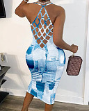 Sexy Print Back Cut Out Sleeveless Bodycon Dresses YH-5287