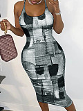 Sexy Print Back Cut Out Sleeveless Bodycon Dresses YH-5287