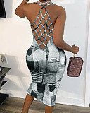 Sexy Print Back Cut Out Sleeveless Bodycon Dresses YH-5287