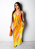 Tie Dye Print Spaghetti Strap Loose Maxi Dresses XMY-9425