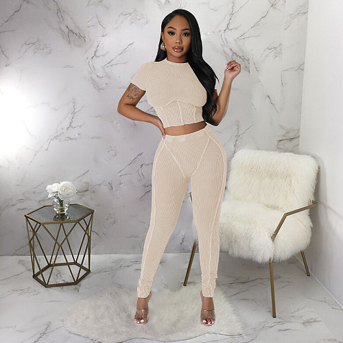 Short Sleeve Corset T Shirts Leggings 2 Piece Pants Set YF-10514