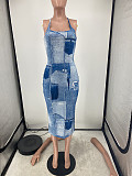 Sexy Print Back Cut Out Sleeveless Bodycon Dresses YH-5287