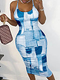 Sexy Print Back Cut Out Sleeveless Bodycon Dresses YH-5287