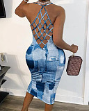 Sexy Print Back Cut Out Sleeveless Bodycon Dresses YH-5287