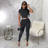 Short Sleeve Corset T Shirts Leggings 2 Piece Pants Set YF-10514