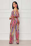 Summer Print Slash Neck Crop Tops Wide Leg Pants Suit WSM-5344