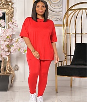 Simple Solid Loose T-shirts Leggings 2 Piece Pant Sets DD-8083
