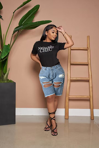 Ripped Holes Mid Waist Summer Denim Shorts HMS-7002