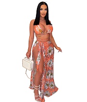 Sexy Bikinis Printed Swimsuit Mesh Three Piece Set CHY-1363
