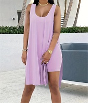 Sleeveless Side Slit Long Tops and Shorts 2 Piece Set SH-390488