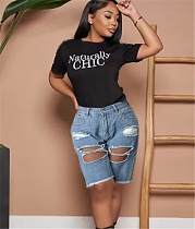 Ripped Holes Mid Waist Summer Denim Shorts HMS-7002