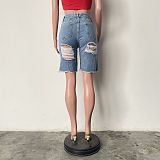 Ripped Holes Mid Waist Summer Denim Shorts HMS-7002