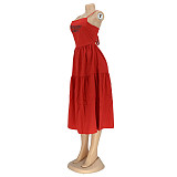 Summer Spaghetti Strap Pleated A Line Maxi Dresses OQ-0160