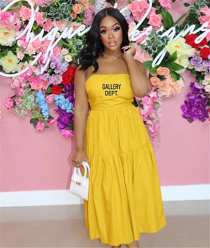 Summer Spaghetti Strap Pleated A Line Maxi Dresses OQ-0160