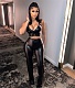 PU Leather Halter Crop Top Flare Pants Two Piece Set BGN-291