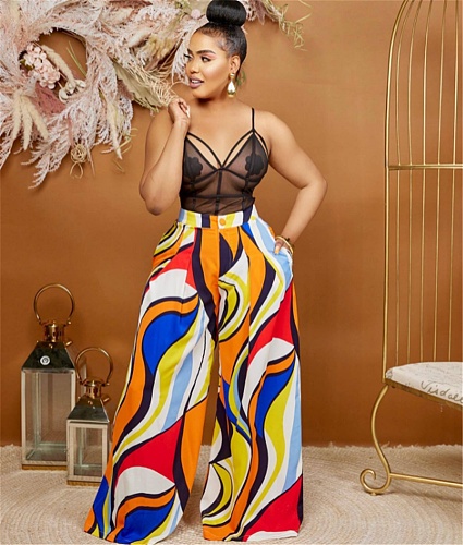 Abstract Printing Loose High Waist Wide Leg Pants BGN-288