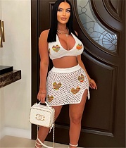 Knitted Heart Crochet Sexy Two Piece Skirt Sets ZS-0284
