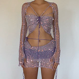 Sexy Sequin Knitted Sweater Three Piece Skirt Sets CN-0288