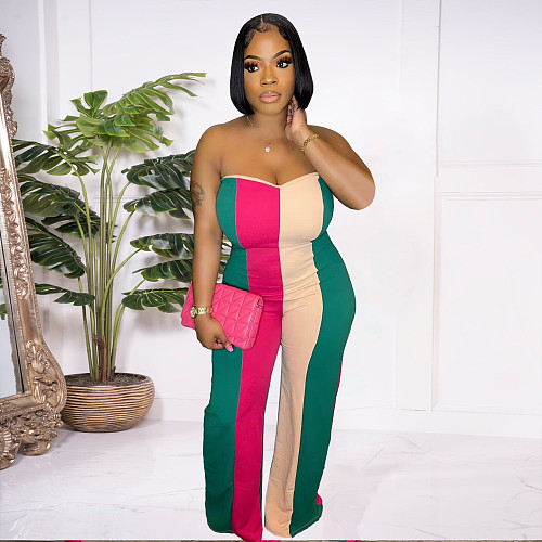 Striped Strapless Mid Waist Wide Leg Jumpsuit ORY-5251